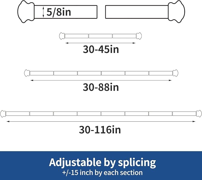 Curtain Rods 2 Pack 5/8 inch Black Curtain Rods - Image 2