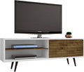Manhattan Comfort Liberty Collection Mid Century Modern TV Stand With One Cabinet and Two Open Shelves With Splayed Legs, Wood/White, Medium, Model Number: 201AMC69