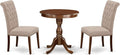 East West Furniture ESBR3-MAH-04 3 Piece Modern Dining Table Set Contains a Round Wooden Table with Pedestal and 2 Light Tan Linen Fabric Parson Dining Chairs, 30x30 Inch, Mahogany