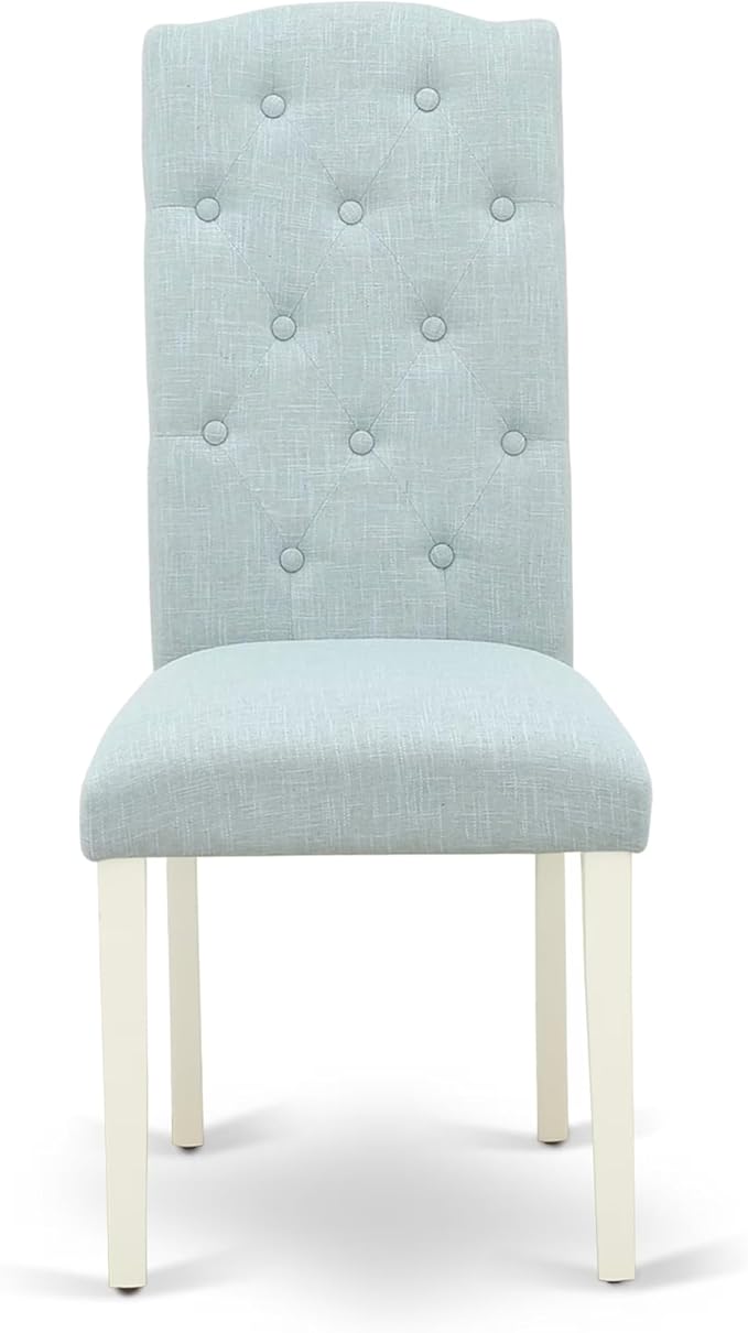 East West Furniture V097CE215-7 7 Piece Kitchen Table Set Consist of a Rectangle Dining Table with V-Legs and 6 Baby Blue Linen Fabric Parson Dining Room Chairs, 40x72 Inch, Multi-Color