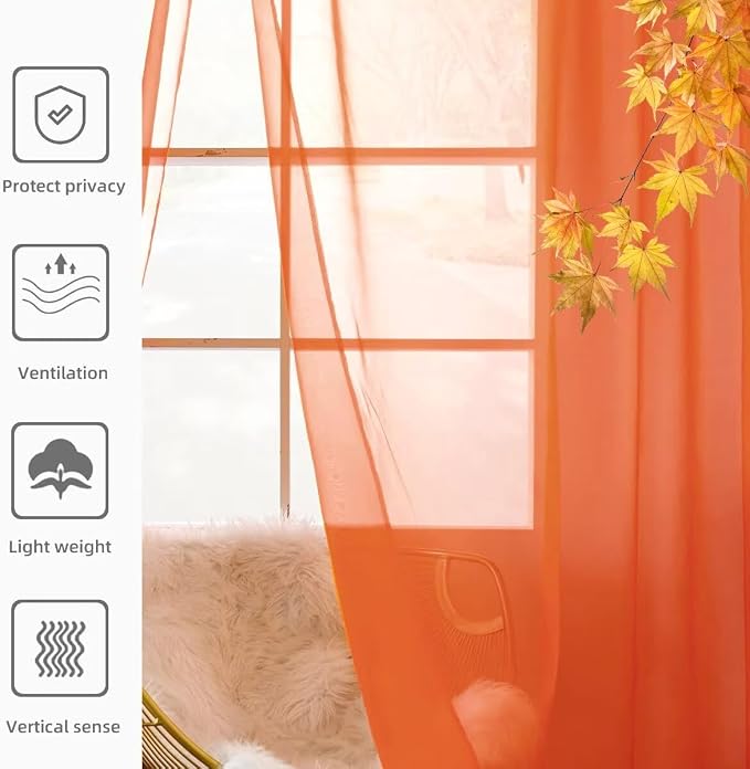 youleyar Solid Sheer Rod Pocket Curtain Voile Draperies 2 Panels White Beige - Image 4