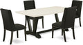 East West Furniture V627FL624-5 5 Piece Kitchen Table & Chairs Set Includes a Rectangle Dining Room Table with V-Legs and 4 Black Linen Fabric Upholstered Chairs, 40x72 Inch, Multi-Color