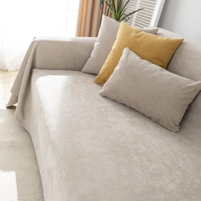 STACYPIK 100% Waterproof Beige Sofa Cover for Dogs, Anti-Cat Scratch Couch Covers for Pets, Non-Slip Couch Covers for 2 Cushion Couch, Washable Loveseat for Sectional, Furniture Protector-71X71IIN