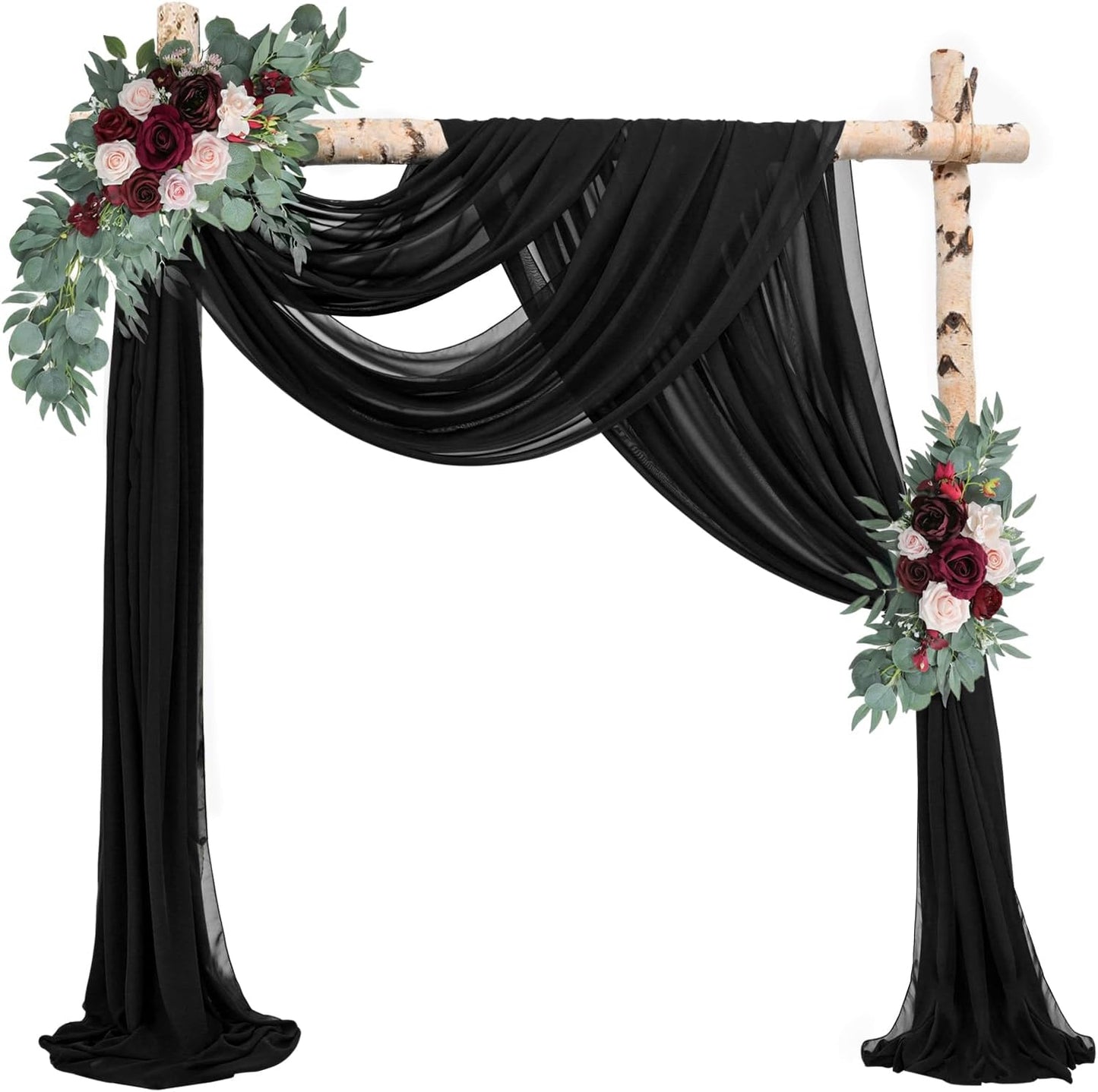 20Ft Length x 28" Width 2 Panels Wedding Arch Draping Fabric Black Arch Drapes Chiffon Fabric Sheer Curtains Backdrop for Party Decor Wedding Bridal Ceremony Ceiling Stage Reception Decorations
