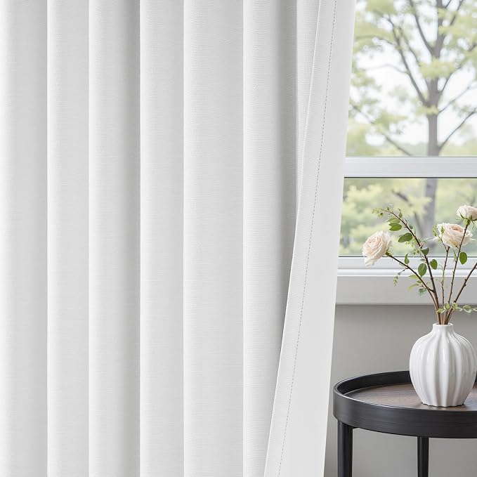 Beige White Linen blackout curtains 84 inch long 2 Panels 100% Black out Linen - Image 5