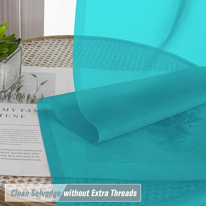 Turquoise Sheer Curtains 84 Inches Long 2 Panels, Elegant Airy Transparent - Image 2