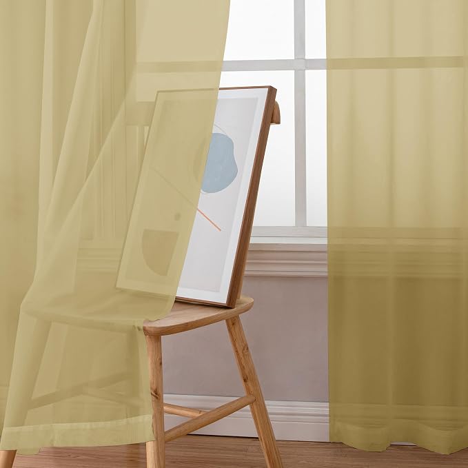 Simplebrand Gold Sheer Curtains 120 Inches Long, Extra Long Rod Pocket Solid - Image 3