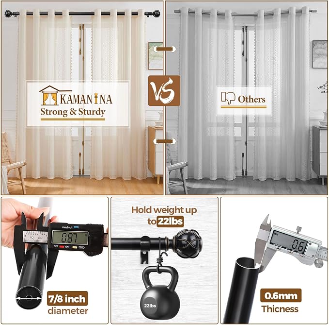 KAMANINA Curtain Rods for Windows 48 to 84 Inch, 7/8 Inch Single Decorative - Image 6