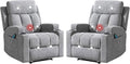 Phoenix Home Manual Recliner Chair Set of 2 with Massage and Heat, Ergonomic Overstuffed Breathable Fabric Recliner Single Sofa Seat with 2 Cup Holders, Living Room Lounge Recliners on Clearance, Gray