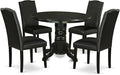 East West Furniture SHEN5-BLK-69 5 Piece Dining Room Table Set Includes a Round Kitchen Table with Pedestal and 4 Black Faux Leather Parson Dining Chairs, 42x42 Inch, Black