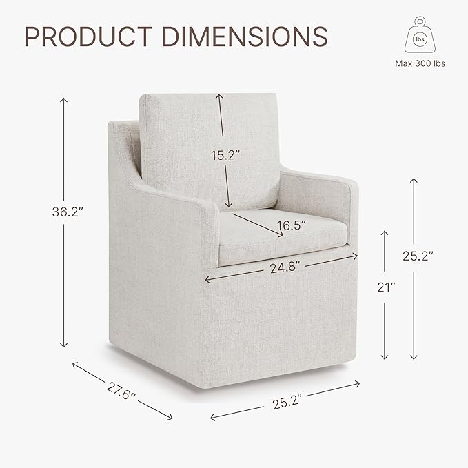Upholstered Dining Chairs with Casters Easy Assembly Side Deskchair with Rollers for Diningroom, Living Room, Linen, 2 Box