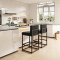 Barstools Set of 2 Black Metal Bar Stools Modern Bar Chairs Pu Leather for Kitchen Island Counter Height Cafe Resturant Stools, 26 Inch