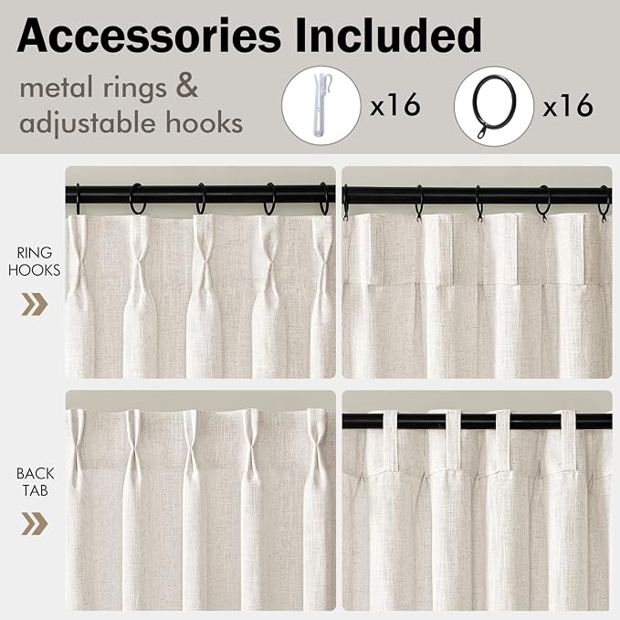 MIULEE Extra Wide 60 Inch Width Pinch Pleated Thick Linen Curtains 96 Inches - Image 8