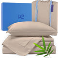 Kickoff Viscose Bamboo Sheets California King Size 4-pc 100% Organic Bamboo Viscose Bed Cooling Sheets Cal King Set Cool Bedding for hot Sleepers Sheet, Flat, Fitted, Pillowcases (Iced Latte, CK)