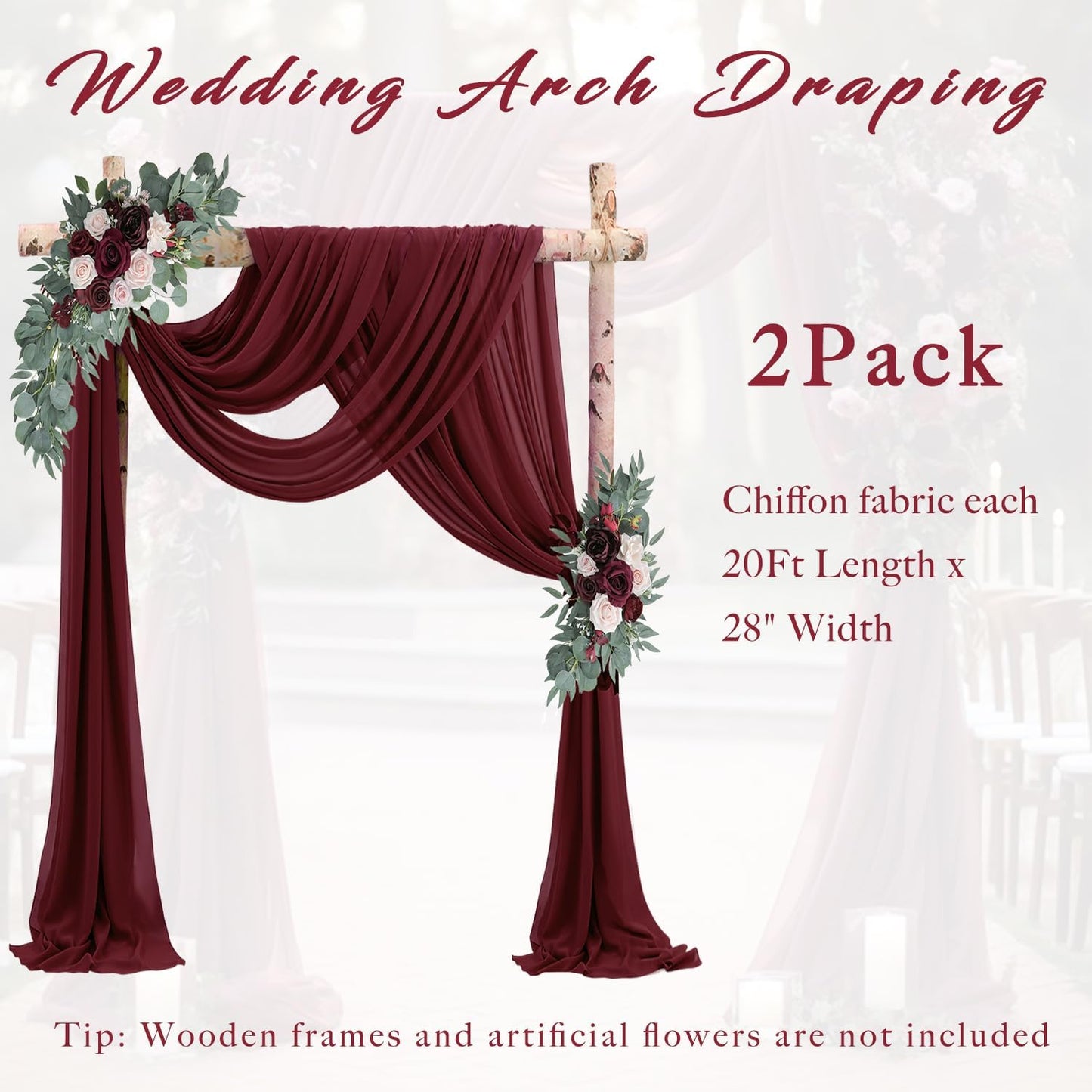 20Ft Length x 28" Width Wedding Arch Draping Fabric 2 Panels Burgundy Arch Drapes Chiffon Fabric Sheer Curtains Backdrop for Party Decorations Wedding Ceremony Bridal Ceiling Stage Reception Decor