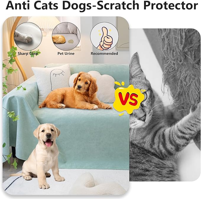 STACYPIK 100% Waterproof Sea Green Sofa Covers, Couch Cover for Sectional, Anti-Cat Scratch Furniture Protector, Washable Jacquard Sofa Cover for Dogs, Kids, Wear Resistant Sofa Slipcover-71X71IN