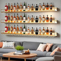 63in Wall-Mounted Metal Wine Rack with LED Lights 3-Tier Floating Bar Shelves with Wine Glass Rack Large Wine Bottle Display Rack Hanging Shelf, for Home Bar Dining Room Decorative (Gold, 160cm/63in)