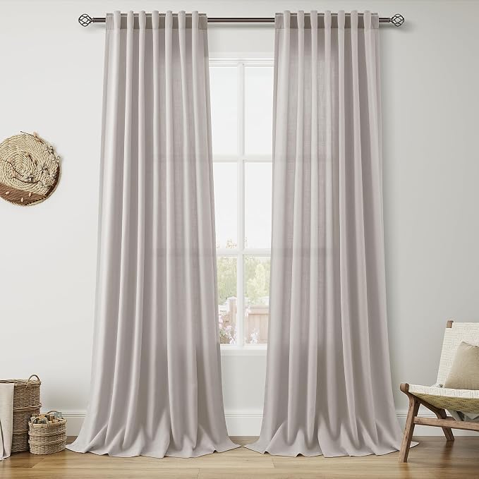 Nanspring Stone Grey Linen Curtains 96 Inches Long by Nanspring