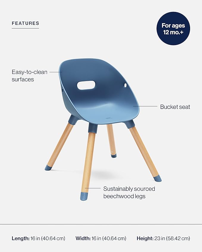 Lalo The Play Chair, Wooden and Non-Toxic Plastic Kids and Toddler Chair - Sturdy Bucket Seat and Easy to Clean Kids Chair with up to 200 lb. Weight Capacity, Set of 2 - Blueberry
