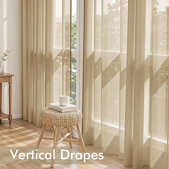 MIULEE Beige Sheer Curtains 96 Inches Long, 4 Panels Set, Rod Pocket Voile - Image 5