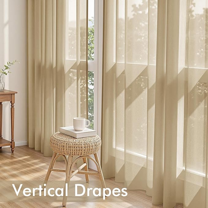 MIULEE Beige Sheer Curtains 108 Inches Long, 4 Panels Set, Rod Pocket Voile - Image 5