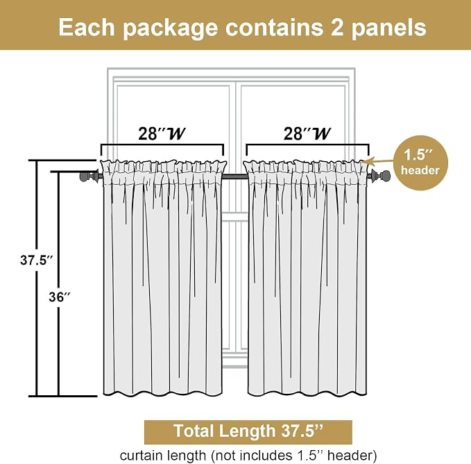 Lecloud Leia Sheer Sage Green Kitchen Curtains 36 Inch Length 2 Pcs, Jacquard - Image 3