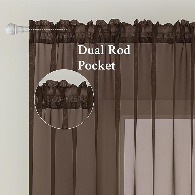 MIULEE Chocolate Brown Sheer Curtains 96 Inches Long 2 Panels, Light Filtering - Image 2