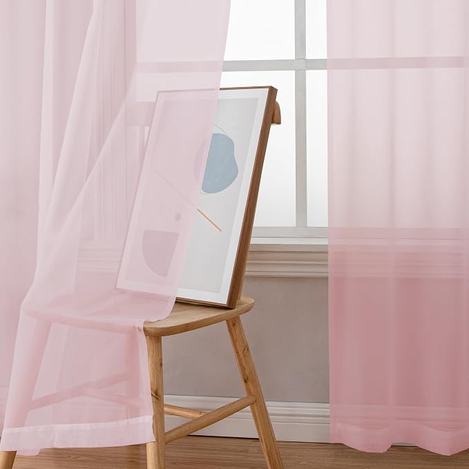 OWEINE Sheer Curtains 90 Inches Long 2 Panels Set, Light Filtering Fimly Voile - Image 3