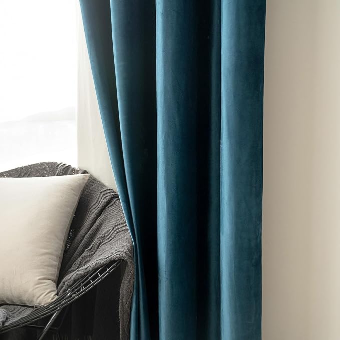 MIULEE Blue Velvet Curtains 90 Inches Length Blackout Curtains Thermal - Image 6
