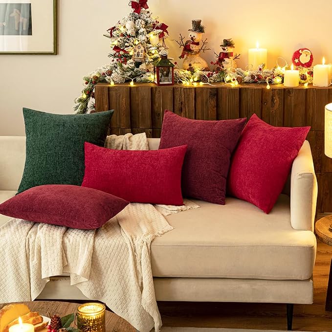 MIULEE Pack of 2 Red Couch Throw Pillow Covers 12x20 Inch Soft Chenille Lumbar - Image 7