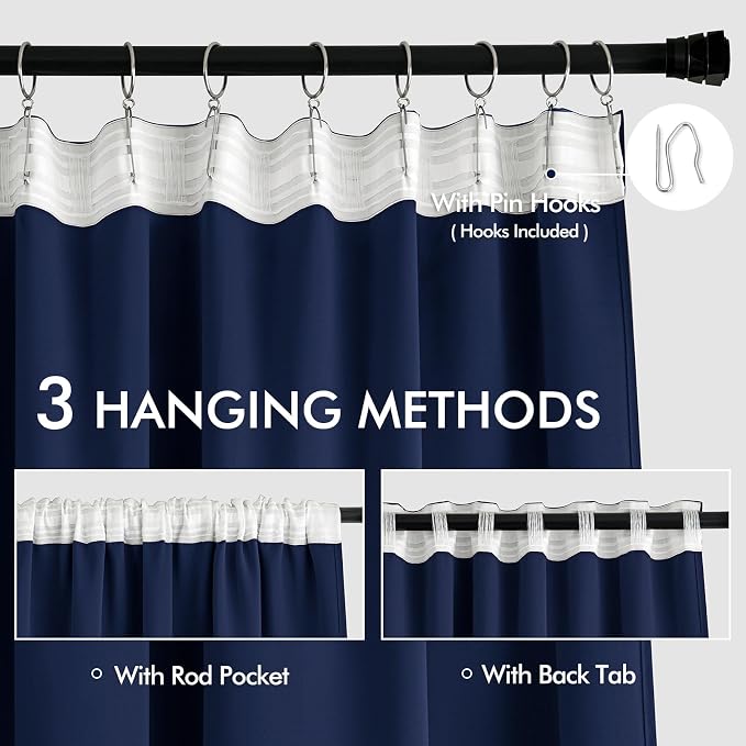 MIULEE Navy Blue Back Tab Blackout Curtains 63 Inch Length 2 Panels Set - Image 3