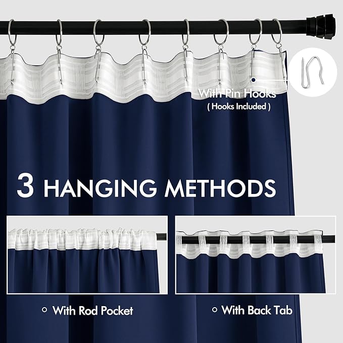 MIULEE Navy Blue Back Tab Blackout Curtains 72 Inches Long 2 Panels Set - Image 3