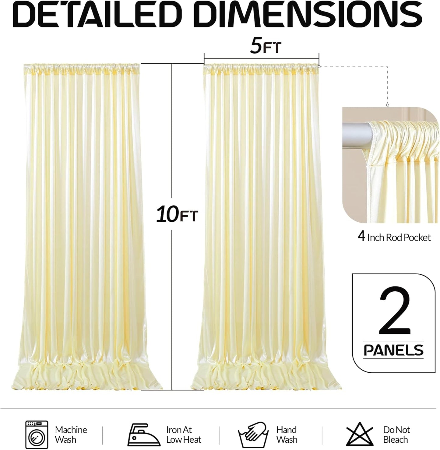 Champagne Satin Backdrop Curtains 2 Panels - Glitter Photo Drapes for Baby Shower, 10x10FT Shimmer Back Drop Cloth, Wrinkle Free for Birthday Party Prom Wedding Stage Background