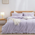 BESTOUCH Duvet Cover Set 100% Washed Cotton Linen Feel Super Soft Comfortable Chic Lightweight 3 PCs Home Bedding Set Solid Taro Purple Cal King