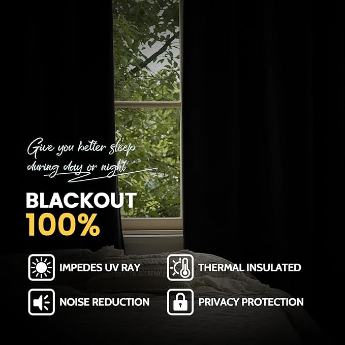 Yakamok 100% Blackout Curtain Panels 72 inches Cold and Light Blocking Drapes - Image 7