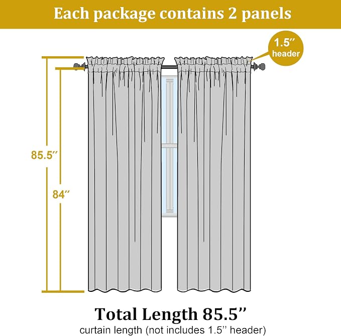OWENIE Sheer Curtains 84 inches Long 2 Panels Set - Image 8