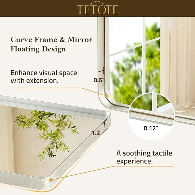 TETOTE Brushed Nickel Bathroom Mirror 40 x 24 Inch Brushed Nickel Metal Framed Bathroom Mirror, Tempered Glass, Modern Farmhouse Wall Mounted Mirror for Decorative(Horizontal/Vertical)