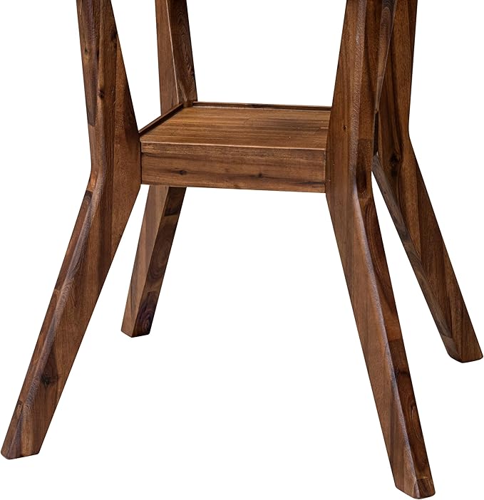F58-0N-TP - Modern Dining Table with Acacia Wood Round Tabletop, Antique Walnut Finish
