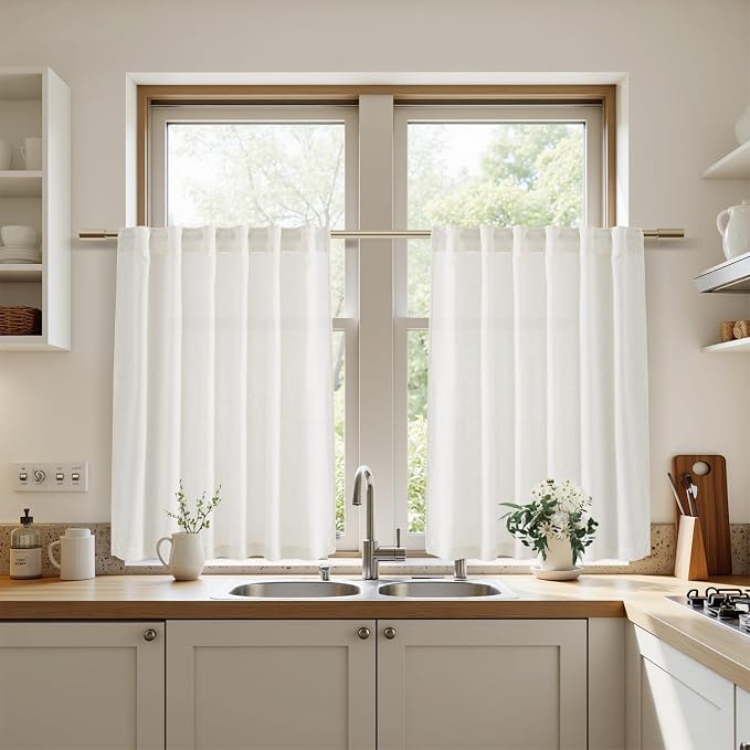 Nanspring Beige White Cafe Curtains 40 Inch Length - Image 8