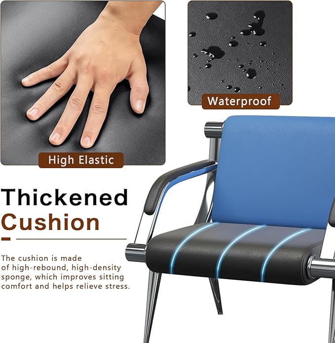 wonline 4 Seat Waiting Room Chair with Armrest PU Leather Office Furniture, Office Guest Seating Lobby Conference Reception Chairs for Airport Clinic Hospital Bank Salon Barber(Blue&Black)