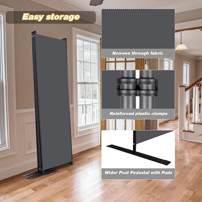 Wall Divider, 4 Panel Room dividers and Folding Privacy Screens with Wider Support Feet, 6 Ft Portable Privacy Screen for Room Separator, 88" W X 71" H, Grey