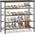 Shoe Rack Organizer 5 Tier for Closet Entryway Free Standing Metal Storage Shoe Shelf with MDF Top Board，Black+Rustic Brown