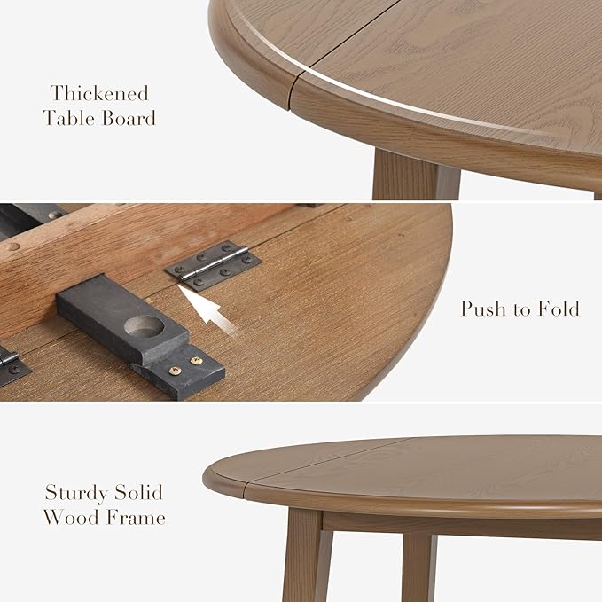 COLAMY 3-Piece Extendable Dining Table Set for 2, 36" Kitchen Round Wood Table with 2 Nailhead Dining Room Chairs,Light Brown/Light Brown