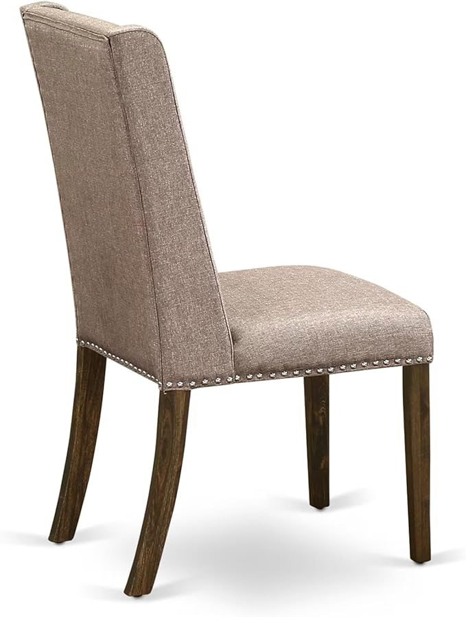 East West Furniture V727FL716-5 5 Piece Dining Room Furniture Set Includes a Rectangle Dining Table with V-Legs and 4 Dark Khaki Linen Fabric Upholstered Chairs, 40x72 Inch, Multi-Color