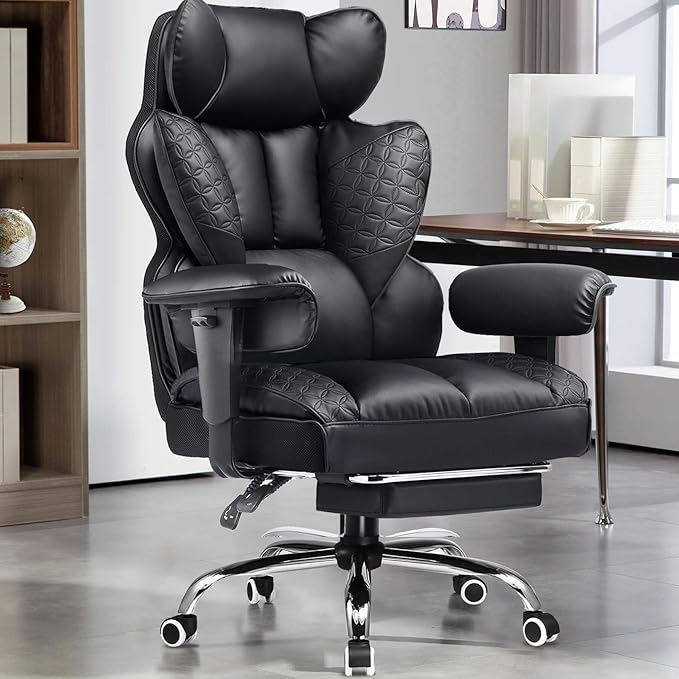 GTRACING Big and Tall Gaming Chair 400lbs Heavy Duty Office Chair with Foot Rest & High Back Pocket Spring Lumbar Support, Ergonomic Wide Comfy Seated Cushion for for Lower Back Pain Relief, Black