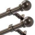 Curtain Rods for Windows 16 to 120 Inches, Curtain Rod Max Adjustable Length of 132 IN, 6/8" Diameter Drapery Rods Round Finials, Brown, Pack of 2