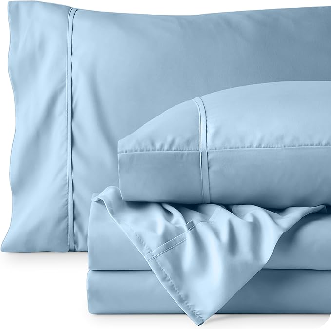 Bare Home Queen Sheet Set - Luxury 1800 Ultra-Soft Microfiber Queen Bed Sheets - Double Brushed - Deep Pockets - Easy Fit - 4 Piece Set - Bedding Sheets & Pillowcases (Queen, Light Blue)