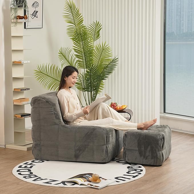 N&V CUBICUS Sofa, Single Seated Foam Sofa, Armless Floor Sofa, All New Hybrid Foam Design, with Matching Ottoman (CUBICUS, Salmon)
