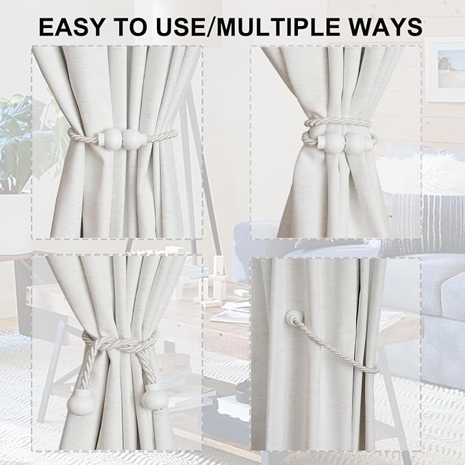 4 Pack Magnetic Curtain Tiebacks Modern Handmade Rope Curtain Tie Backs - Image 4