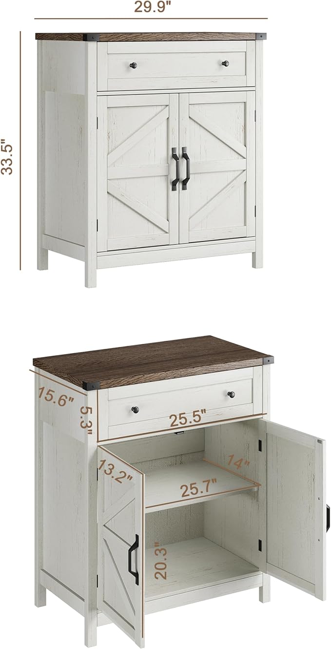 ChooChoo Kitchen Storage Cabinet, Coffee Bar Cabinet, Farmhouse Buffet Sideboard with Drawer for Kitchen, Living Room, White